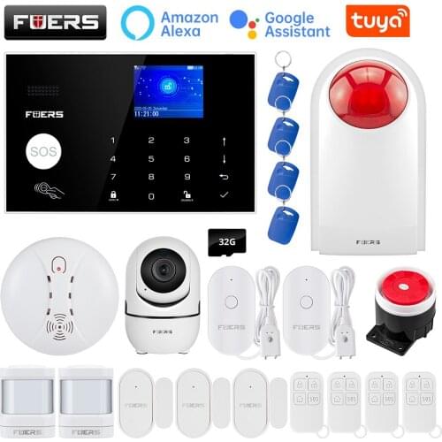 FUERS Wireless Alarm Kit 4G Wifi GSM TUYA Smart Home Security Alarm Systems 433MHz Apps Control LCD Touch Keyboard 11 Languages