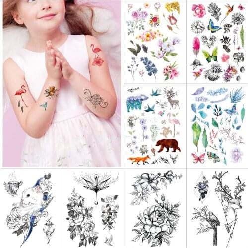 Cute temporary tattoo stickers flamingo tattoo flower leaf parrot animal Miniature fake tattoo for Child woman man 210*140mm