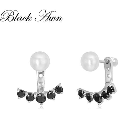 New Birthday Present 925 Sterling Silver Jewelry Engagement Stud Earrings for Women Party Queen Black Spinel Female I183