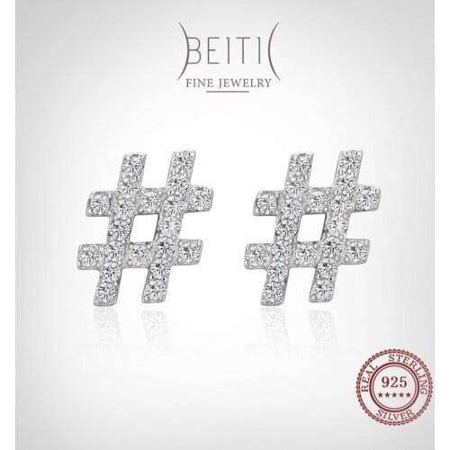 Beitil Beautiful "#" Symbol 925 Sterling Silver Clear Zircon Earrings For Women Minimalist Fine Jewelry 2021 New Style