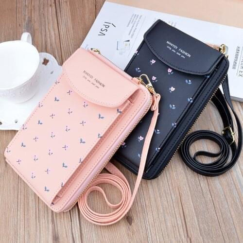 Women Vertical Style Double Layer Zipper Leather Wallet Hand Mobile Phone Case Should Bag