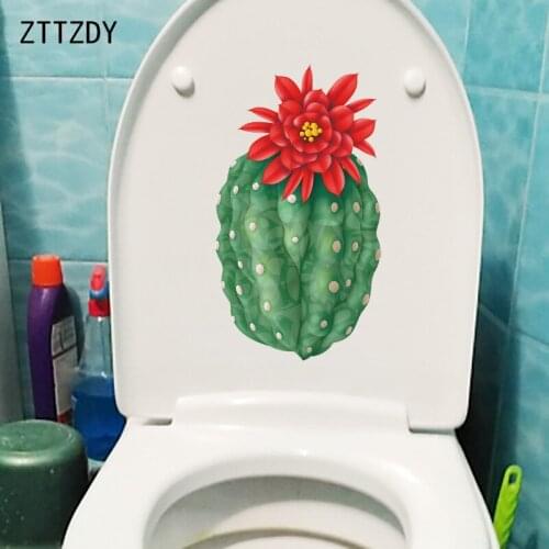 ZTTZDY 14×25.3CM Beautiful Cactus Bathroom Wall Decoration WC Toilet Stickers Home Accessories T6-0057