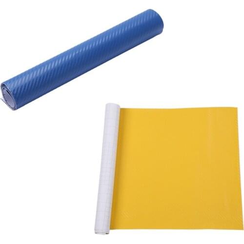 2 Pcs DIY 30X127 3D Carbon Fiber Decal Vinyl Film Wrap Roll Adhesive Car Sticker Sheet Yellow & Blue