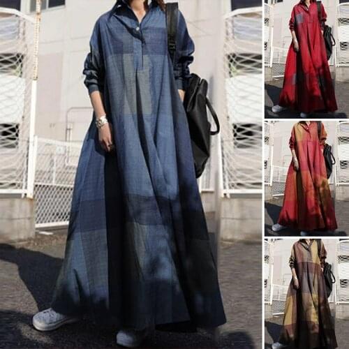 2021 Vintage Button Shirt Dress Womens Autumn Sundress Long Sleeve Maxi Vestido Female Casual Bagyy Robe Femme Plus Size