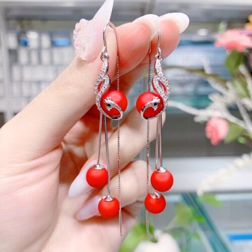 925 Sterling Silver Earrings Red Phoenix Tail Piercing Ear Cuffs Fine Jewelry Earrings for Women 2021 Trend Silver 925 Earrings