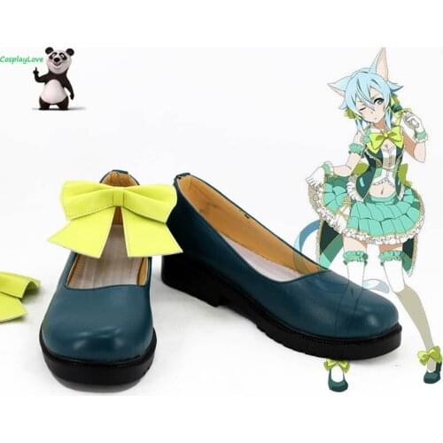 Sword Art Online Asada Shino Idol Green Yellow Cosplay Shoes Long Boots Newest Custom Made CosplayLove