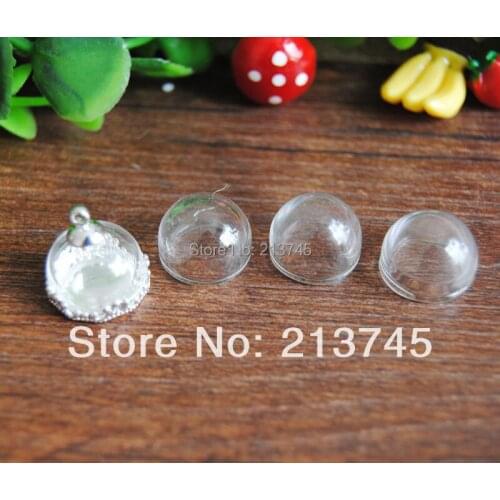 Free ship!!! NEW 100sets/lot 15mm half glass globe&silver base&6mm cap silver set glass bubble DIY glass vial cover