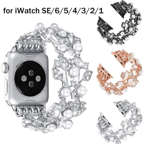 Bling Bracelet for Apple Watch SE 40mm 44mm Series 6 5 4 Rhinestone Stainless Metal Wristband Strap for iWatch 3 38mm Band Women