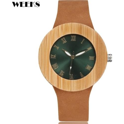 Mens Women Bamboo Wood Watch Wristwatch Wrist Quartz Watch Men Ladies Simple Roman Numerals Round Clock Minimalist Style Watches