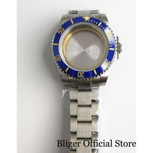 BLIGER 40mm Mental Watch Case Sapphire Glass Ceramic Bezel + Olyster Watch Strap Fit ETA 2836 MIYOTA Movement