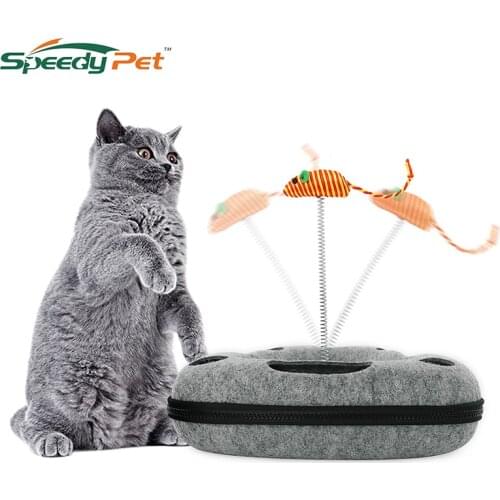 Dropshipping 2 in 1 Felt Interactive Cat Toys Kitten Feather Toys With Ball Rotating Track Funny Cat Teaser Hide Mouse Cat Toy