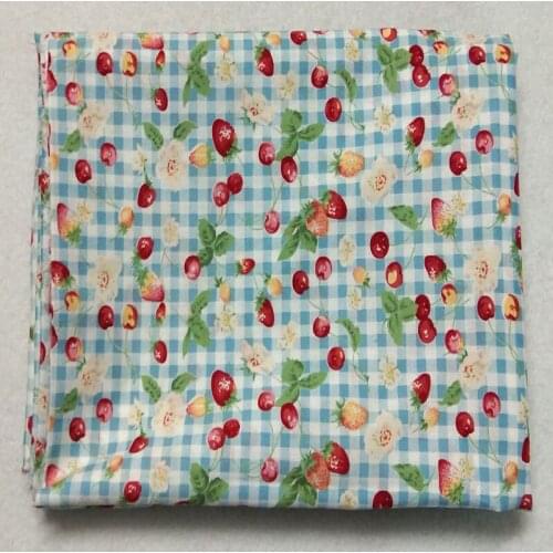 145cm Width Fruit Cherry Flower Strawberry Blue Checked Printed Cotton Poplin Fabric Baby Cloth Dress Apparel Floral Patchwork T