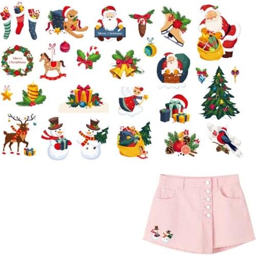 Christmas Toys Gift Diy Accessories Patch Heat Transfer T-Shirt Jeans Decoration Diy Washable Fashion Stickers Iron On Transfer