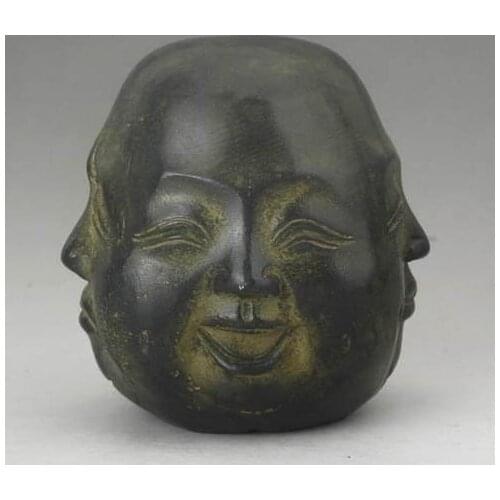 Chinese tibet bronze 4 faces buddha head statue