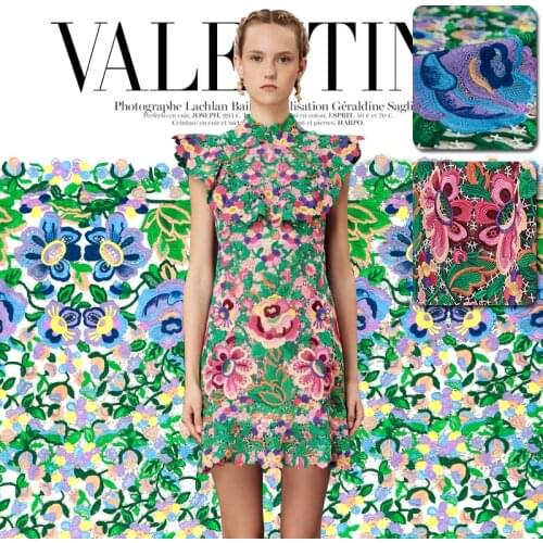 Hollow Embroidery lace fabric, Fashion blooming floral embroidery, Vintage sheer fabric, sew for top, dress, craft by the yard