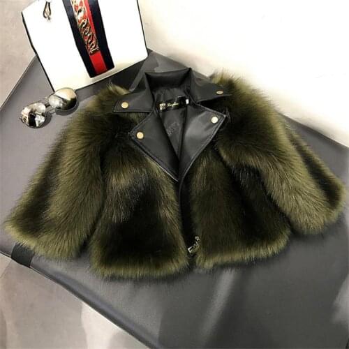 2019 New Kids Boys Girls PU Leather Patchwork Faux Fox Fur Jacket Children Fake 2Pcs Warm Coat Teenagers Thicken Outerwear Q835