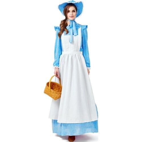 Multi-size Fat Adult Maid Outfit Blue Dress Lady Pioneer Pioneer Farm Outfit Halloween Costumes for Women