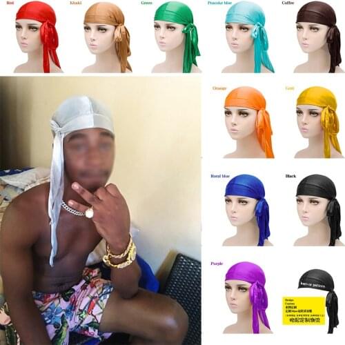 Fashion Solid Durag Hair Accessories Silk Satin Breathable Bonnet And Turban Cap Headwear Hats For Fedoras Beanie For Adults