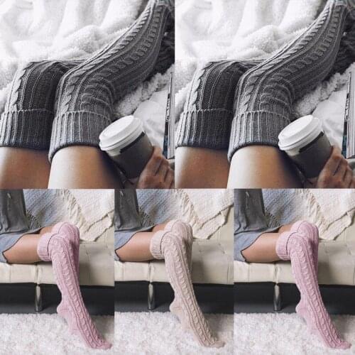 Fashion Casual Solid Women Girl Over The Knee Braided Knit Warm Soft Thigh Warm Winter High Stockings One Size