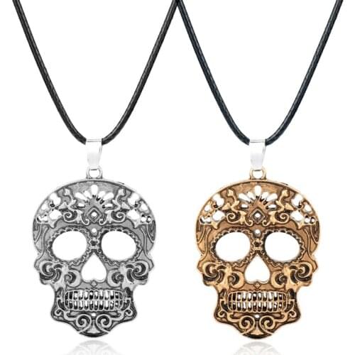 HANCHANG Fashion Jewelry Mexican Sugar Skull Pendant Necklace Day Of The Dead Skeleton Necklace Women Men Best Accessories Gift