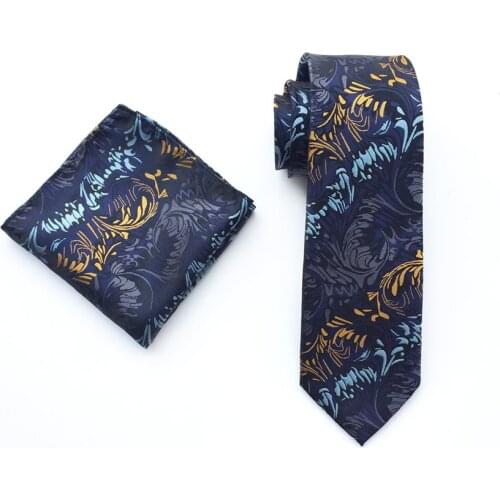 Mens Ties Set Luxury Floral Flowers Pattern Necktie with Pocket Square