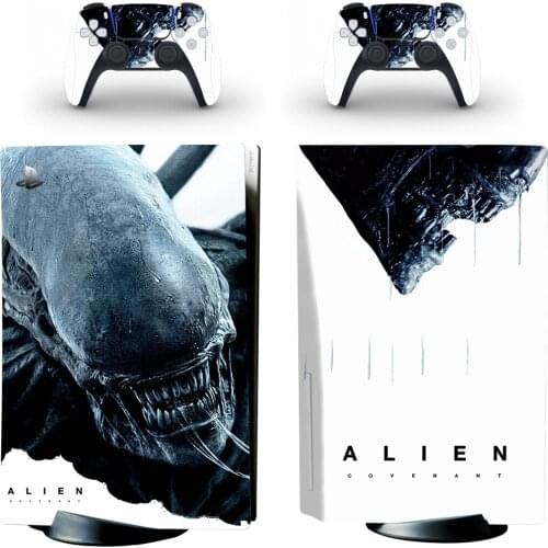 Alien PS5 Standard Disc Edition Skin Sticker Decal Cover for PlayStation 5 Console and 2 Controllers PS5 Skin Sticker