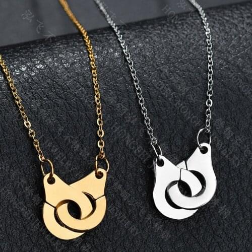 Gold Silver Color Partners In Crime Handcuffs Stainless Steel Pendant BFF Friendship Double Handcuff Necklace for Girls