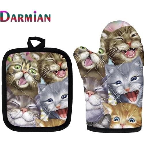 DARMIAN New Kitchen Cooking Glove Resistant Potholders 2Pcs Funny Animal Selfie Oven Baking Heatproof Mitten Insulated Padded