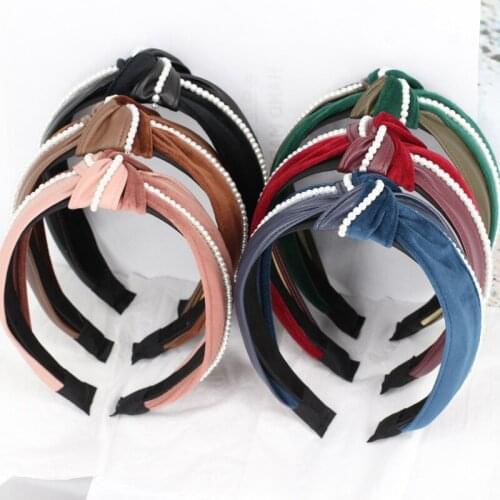 Vintage PU Leather Hair Bands For Women Velvet Pearl Headband Hairband Hoop Hair Accessories Girls Headwear opaska do wlosow