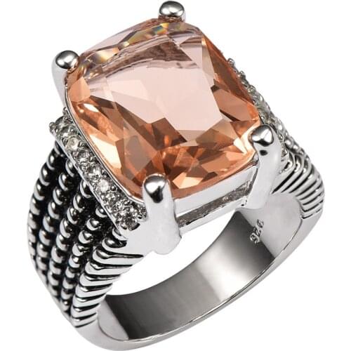 Huge Morganite With Multi White Crystal Zircon 925 Sterling Silver Ring For Women and Men Size 6 7 8 9 10 11 F1512