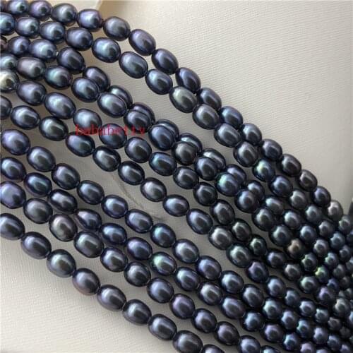 Wholesale 2PCS New Fashion Simple Natural rice shape 4-5 mm AAA black pearl loose beads DIY 15"