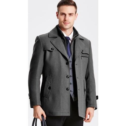 Autumn Winter Black Woolen Coat Male Slim Large Size Windbreaker Men Thick Mens Overcoats Cashmere Casual Trench Male KK3163