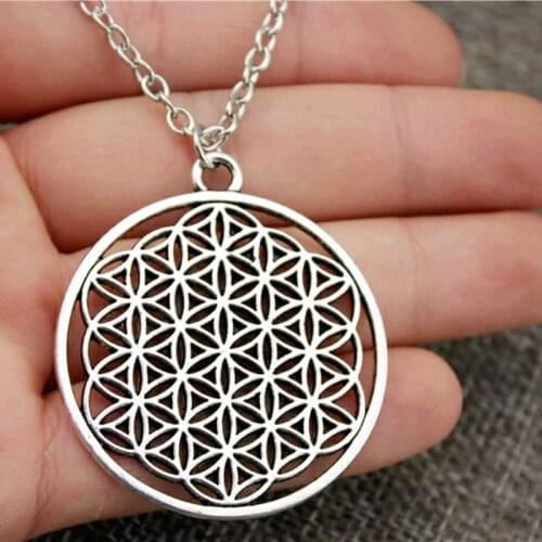 1PC Flower of Life Buddhist Necklace Long Chain Seed of Life Sacred Geometry Jewelry Fleur De Vie Yoga Namaste Necklace