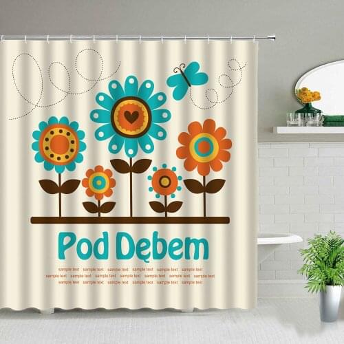 Cartoon Sunflower Flower Butterfly Landscape Shower Curtains Floral Plant Bathroom Decor Waterproof Cloth Curtain Set With Hooks