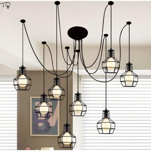 Nodic Design American Country Black Spider Chandelier Led Retro Vintage Industrial Metal Iron Loft Decor Living Room Restaurant