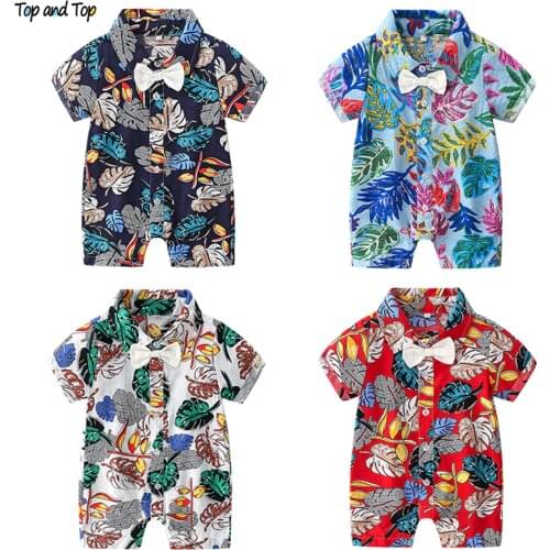 Top and Top Fashion Beach Style Summer Baby Boys Romper Short Sleeve Gentleman Infant Jumpsuit Newborn Boy Formal Clothes