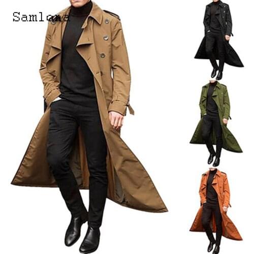 Samlona Plus Size Men X-Long Trench Coats Double Breasted Top Outerwear Fashion 2021 England Style Jackets Sexy Mens Clothing