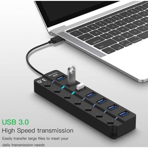 Powered USB 3.0 Hub 4 7 Port High Speed USB Data Hub Splitter with Switche current protection function Use for Laptop Desktop PC