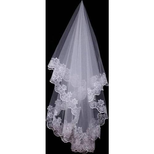 Women One Layer Lace Edge Wedding Veil Ivory Long Bridal Veil Wedding & Events Bridal Hair Accessories