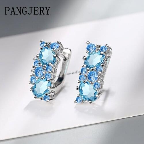 PANGJERY 925 Sterling Silver Micro Inlaid Blue Zircon Earrings for Women INS Fashion Elegant Geometric Anniversary Jewelry Gifts