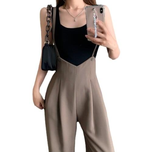 Women Summer Fashion Strap Wide-leg Pants Jumpsuit Casual Loose Drape Split Trousers High Waist Bodysuit Sling One-piece Pants
