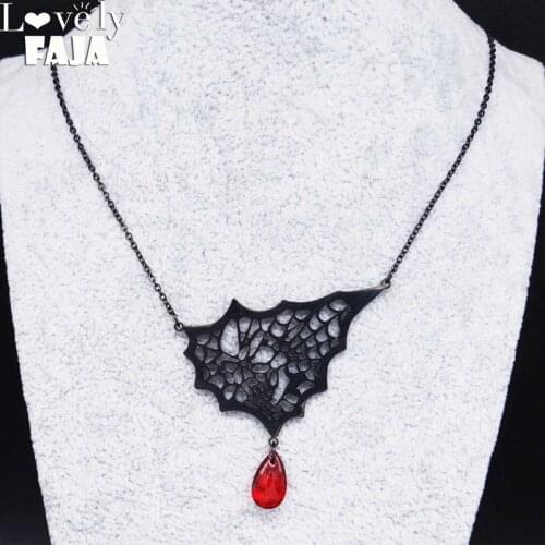 2021 Gothic Spider Web Stainless Steel Skull Necklace Women Blood Drop Black Color Chain Necklaces Jewelry collar mujer N20133