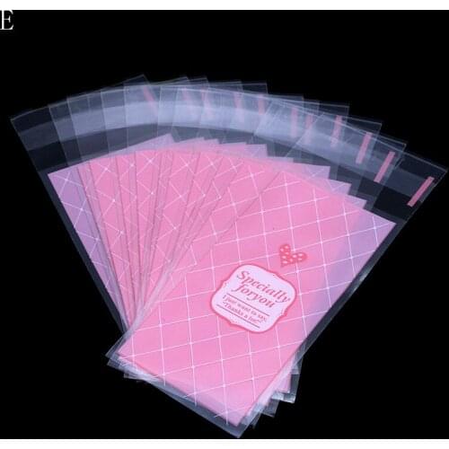 100Pcs Mini plastic cookie packaging cupcake wrapper bags opp self adhesive bags Love style self-adhesive bag