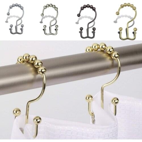 12PCS Shower Curtain Hooks Rings Double Glide Shower Hooks Chrome Rings Rust-Resistant Durable Decorative Bathroom Curtains