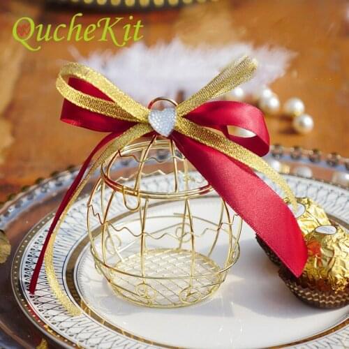 2/6/10Pcs Wedding Metal Gold Candy Box Vintage Birdcage Gift Packing Box Chocolate Cookie Case Party Birthday Souvenir Supplies