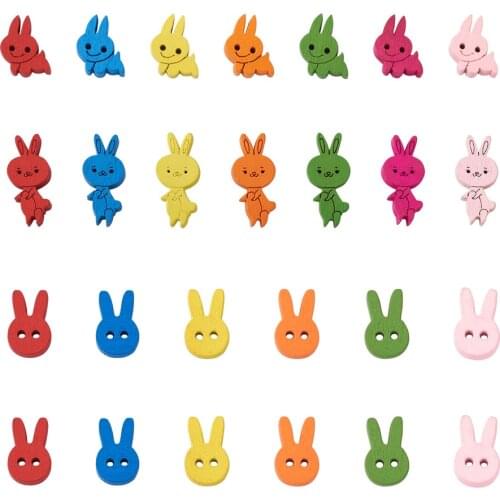 240pcs/set 2-Hole Wooden Buttons Dyed Happy Rabbit Buttons for Crafting Children Clothing Sewing Accessories Decor Mixed Color