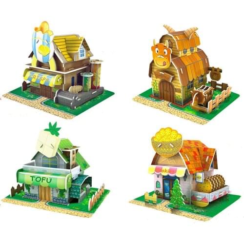 3D DIY Puzzle Model Cartoon House Assembling Paper Toy Kid Early Learning Construction Pattern Gift Children House Puzzle