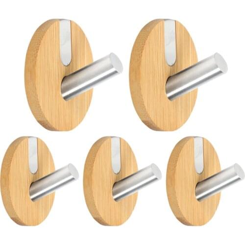 4pcs Bamboo Clothing Hook Door Back Keys Coats Towel Storage Hook Stainless Steel Nail-free Hanger for Home Decoration