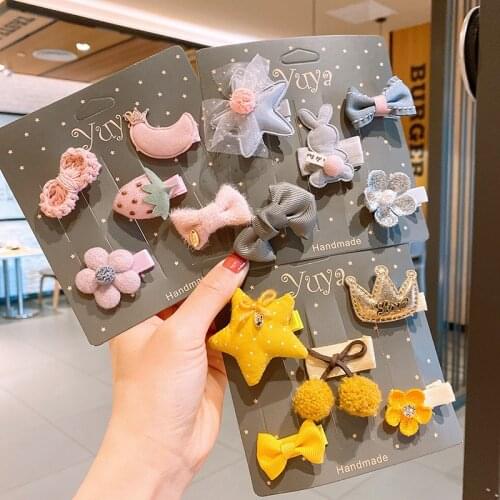 5Pcs/set Cartoon Crown Bow-knot Cute Hair Accessories Set Kid Girls Star Hair Clip Animal Flower Fruit Baby Hairpin Headdress