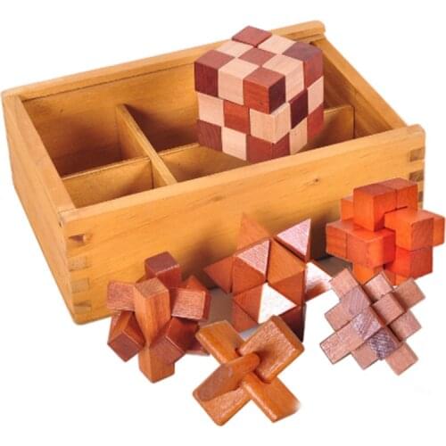 6pcs Wooden Kong Ming Lock Game Toy For Children Adults Kids IQ Brain Teaser Interlocking Burr Puzzles